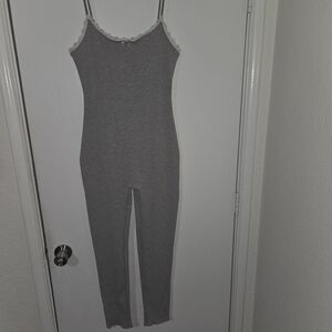 Gray Women's Lace-Trimmed Jumpsuit